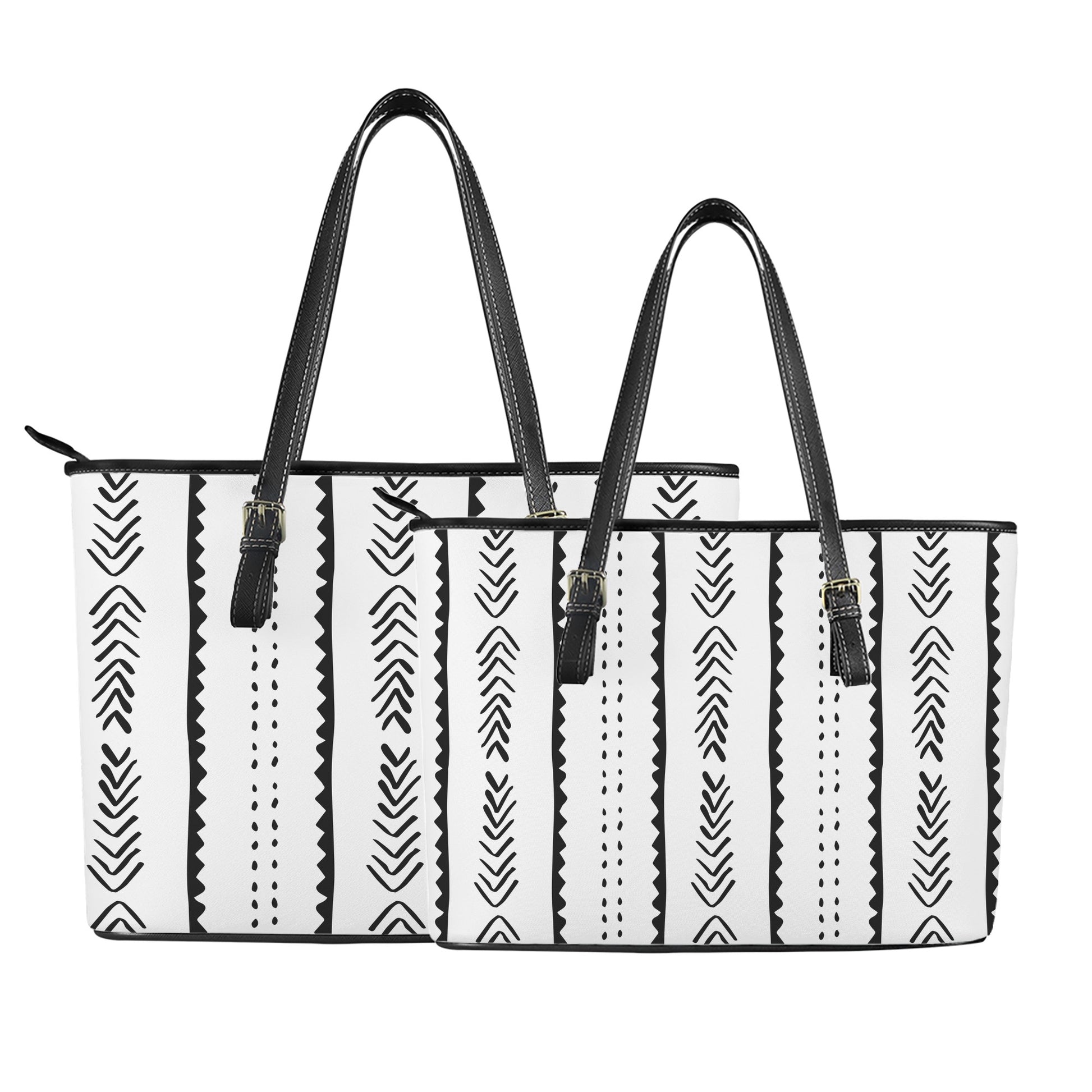 Mudcloth Pattern #20 Leather Tote Bags - Luxtrini, LLC