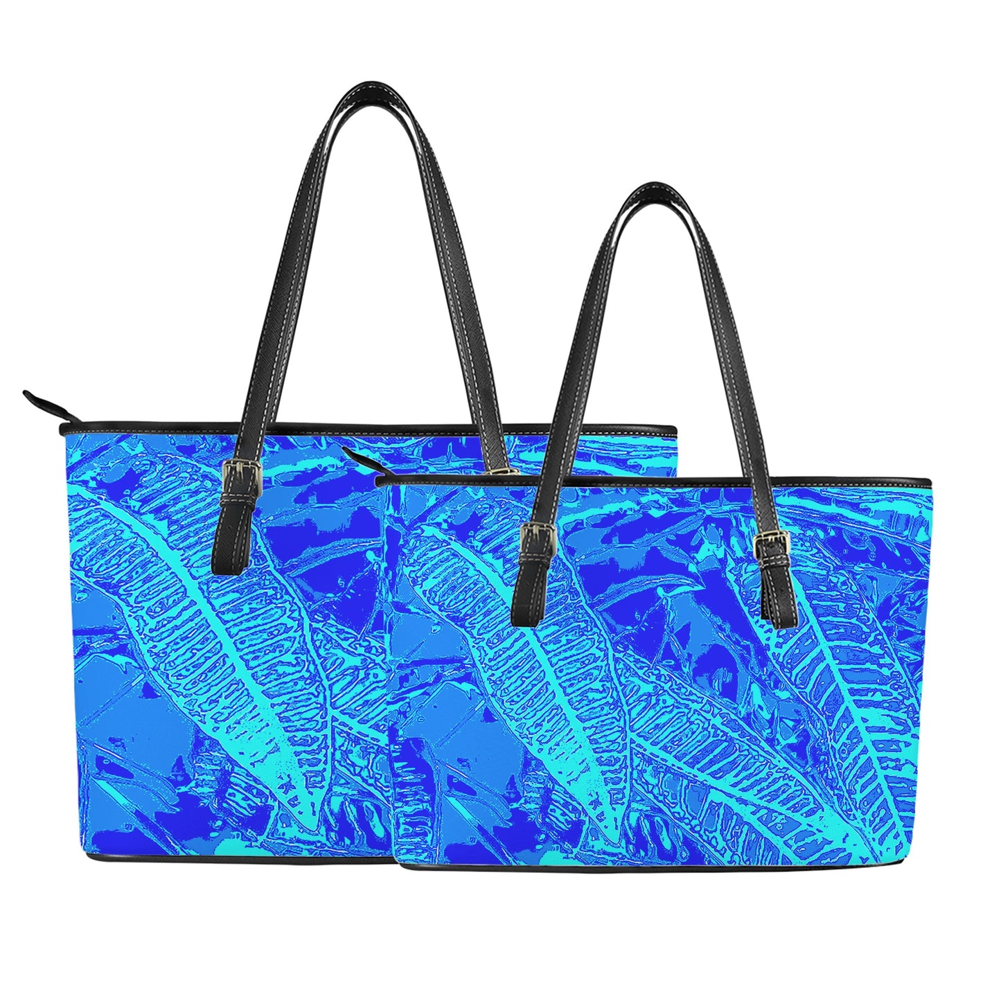 Vibrant Blue Croton Pattern Leather Tote Bags - Luxtrini, LLC