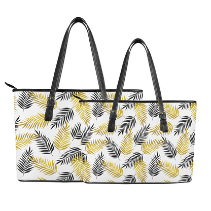 Black and Gold Palm Branches Leather Tote Bags - Luxtrini, LLC