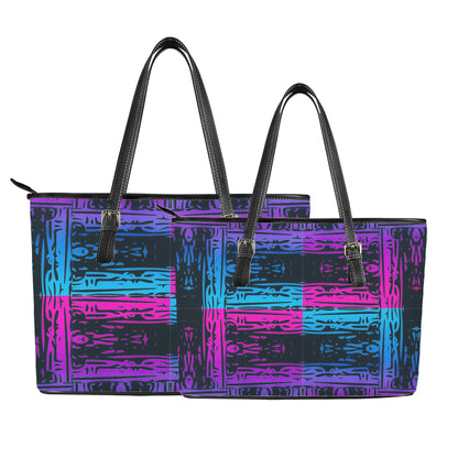 San Marcos Plaid Blue and Purple Leather Tote Bags - Luxtrini, LLC