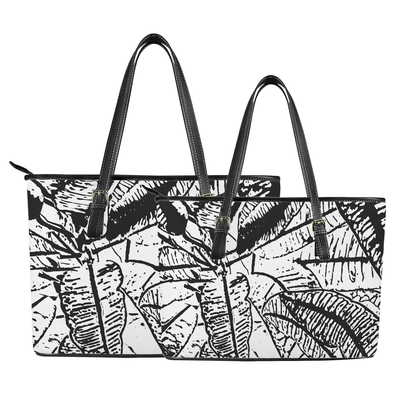 Black and White Croton Leather Tote Bags - Luxtrini, LLC