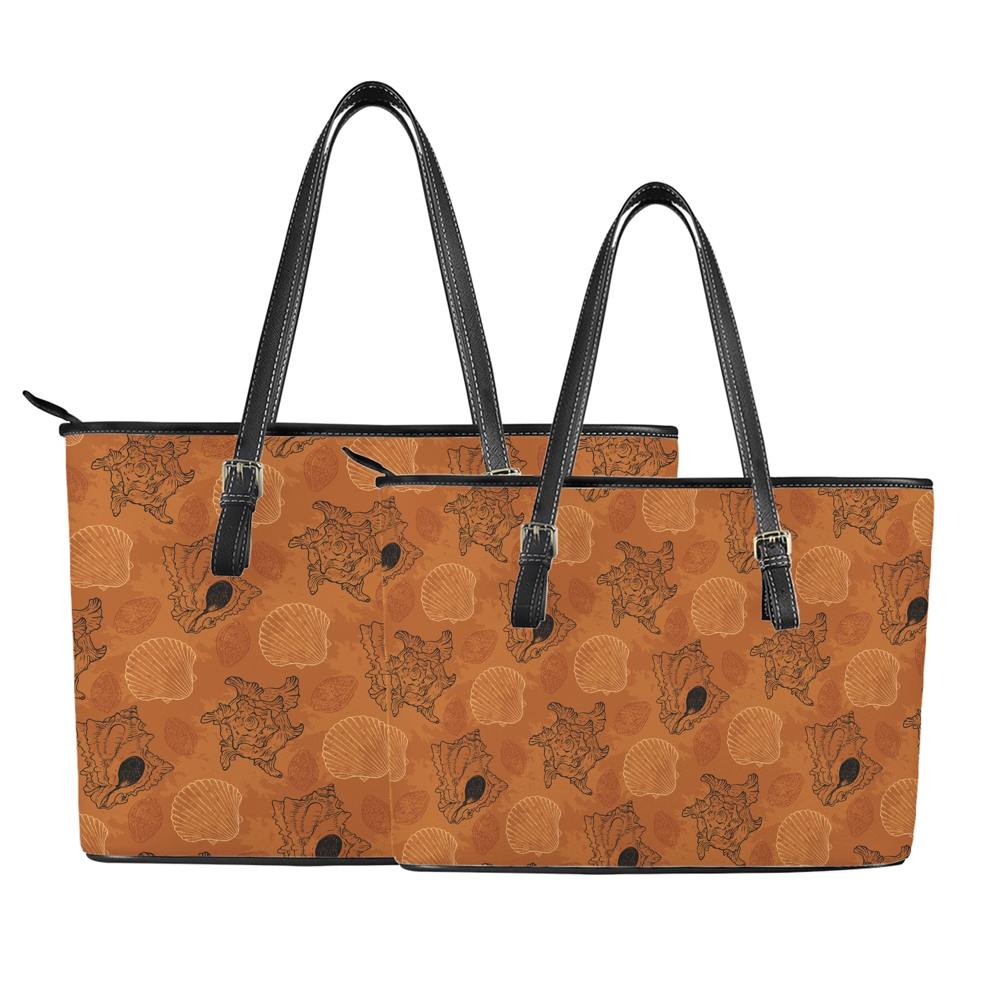 Sea Shell Ocean Design in Orange Leather Tote Bags - Luxtrini, LLC