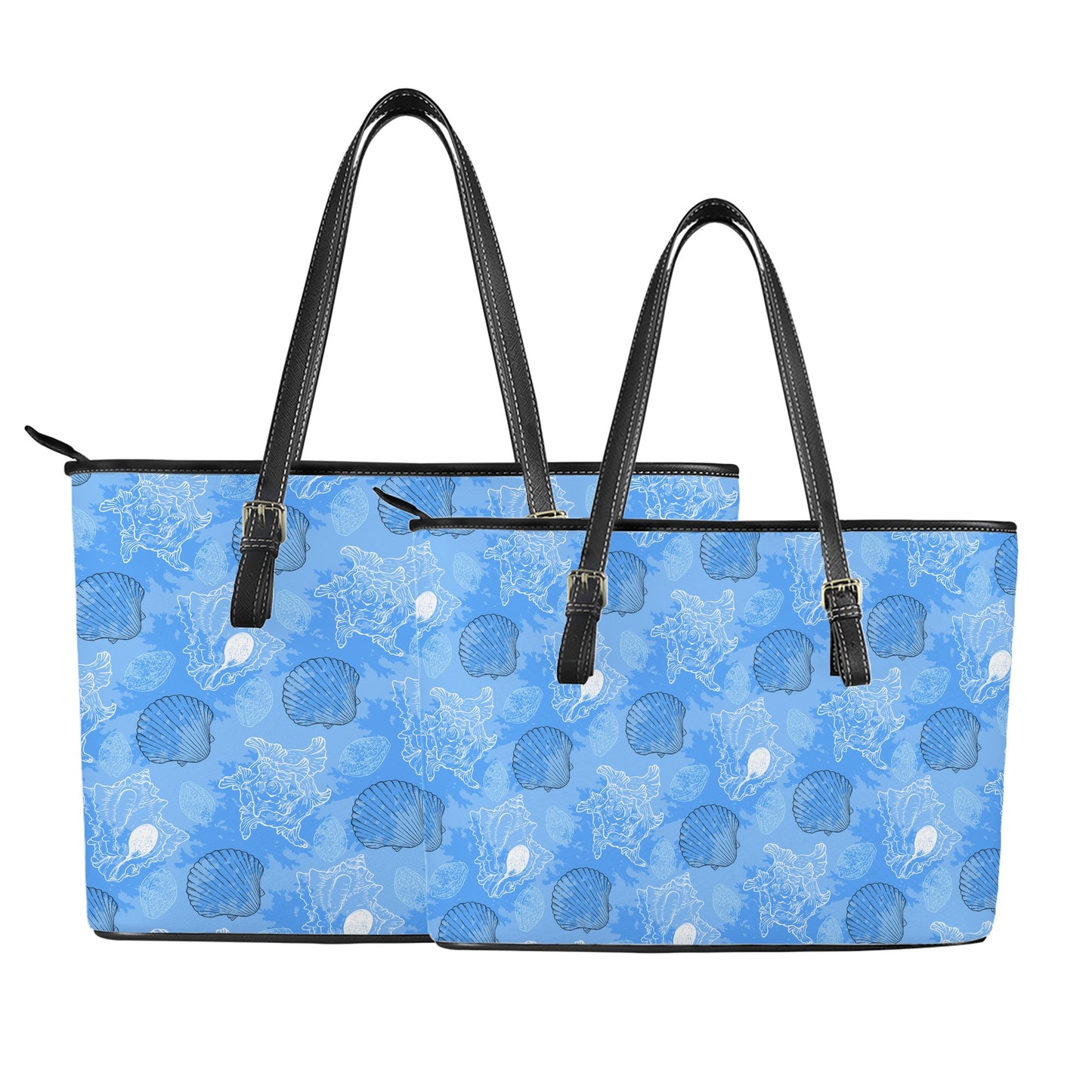 Blue Seashell Ocean Leather Tote Bags - Luxtrini, LLC