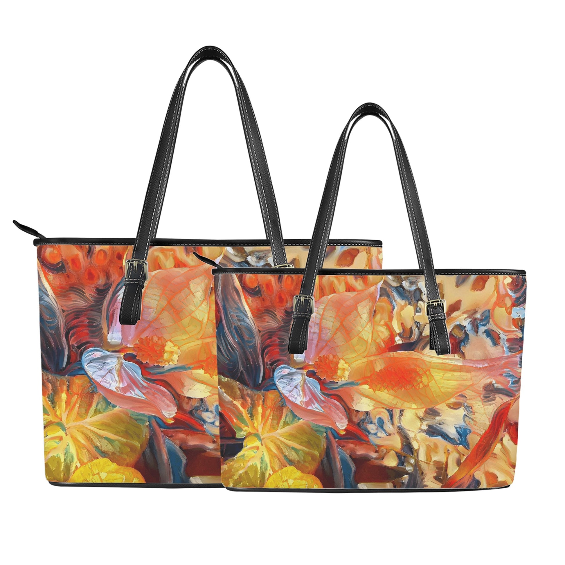 Golden Peace Lily Leather Tote Bags - Luxtrini, LLC