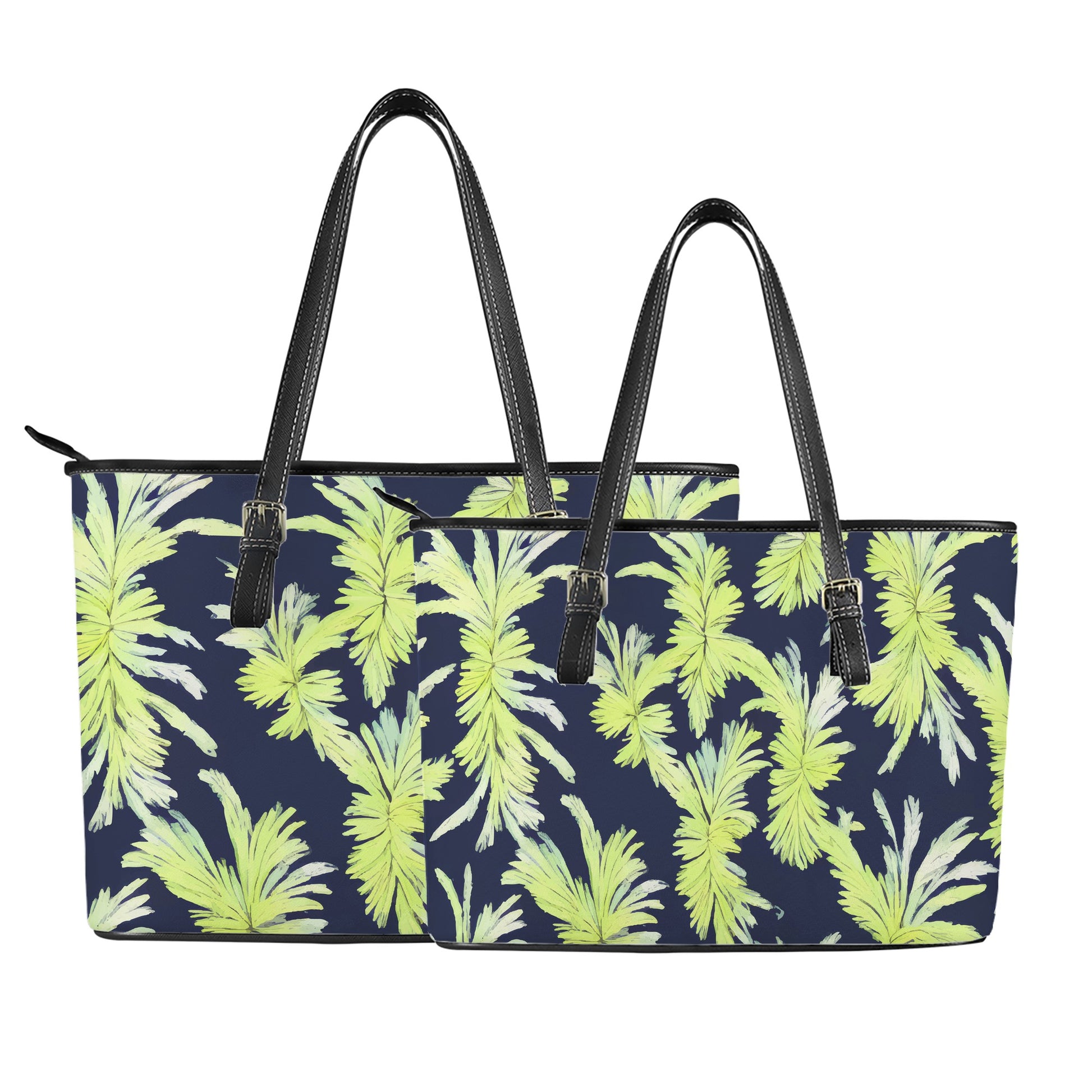 Puakenikeni - Lime Green and Black Leather Tote Bags - Luxtrini, LLC