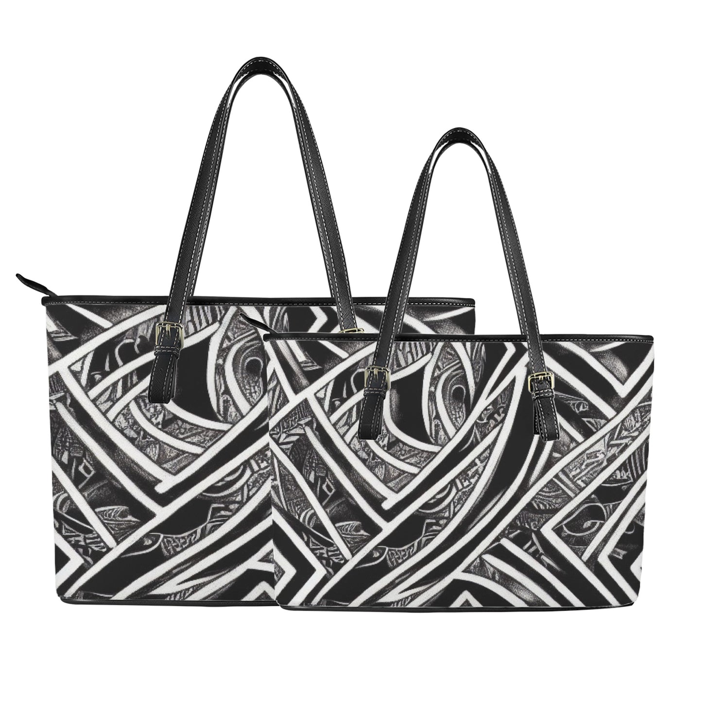 Black and White Polynesian Leather Tote Bags