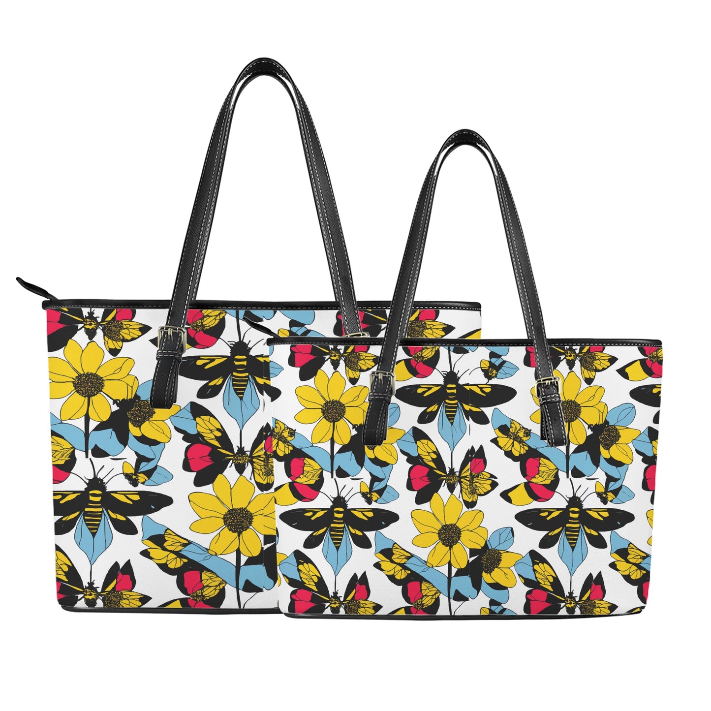 Bees and Sunflowers Leather Tote Bags