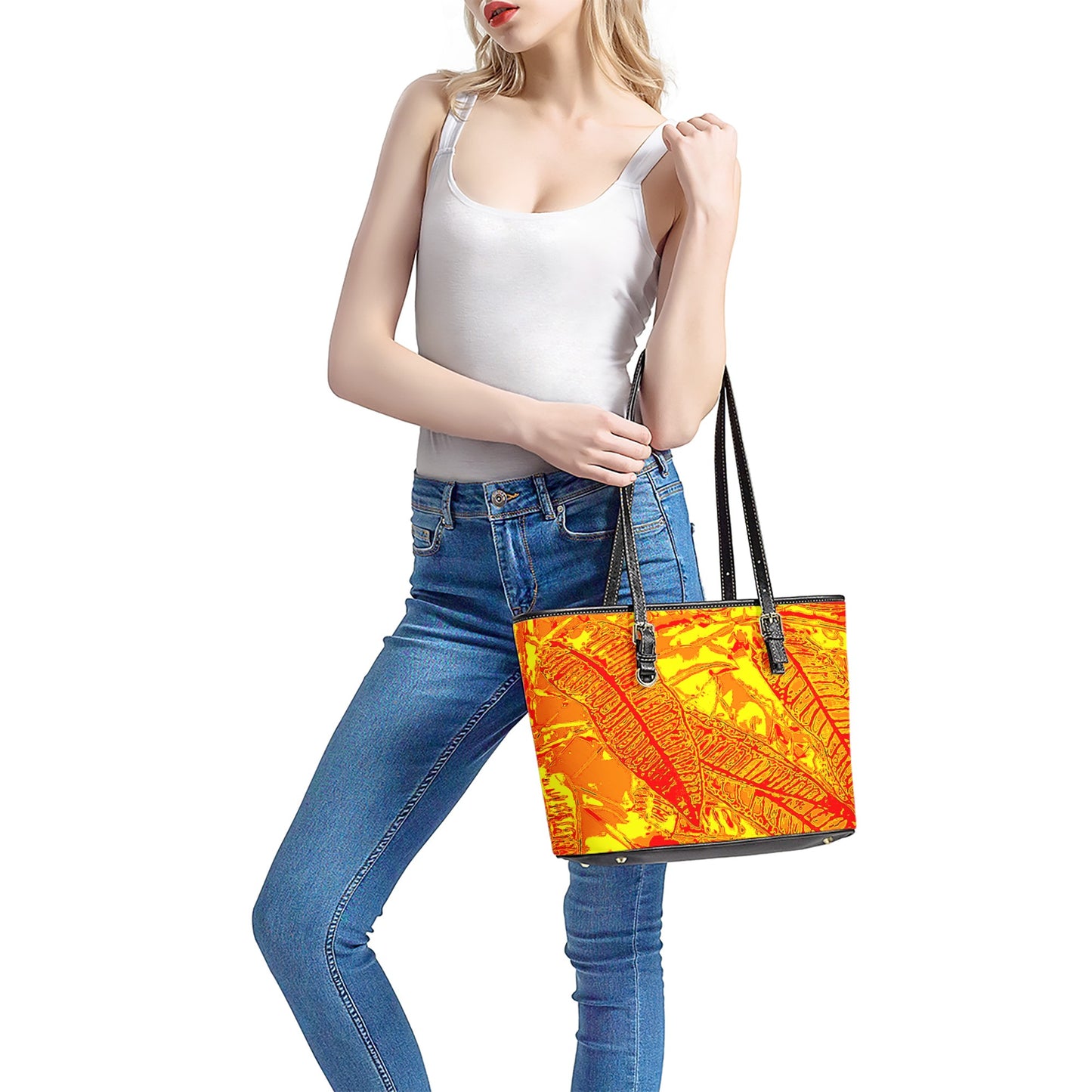 Orange Croton Leather Tote Bags - Luxtrini, LLC