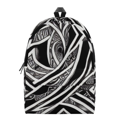 Black and White Polynesian All Over Print Cotton Backpack