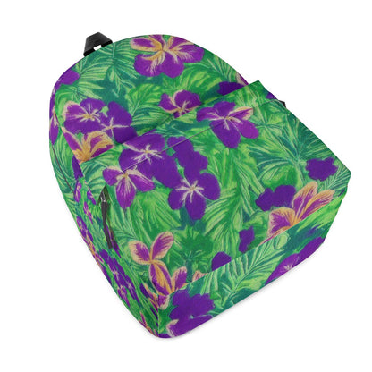 Blue Flag Iris on Green All Over Print Cotton Backpack - Luxtrini, LLC