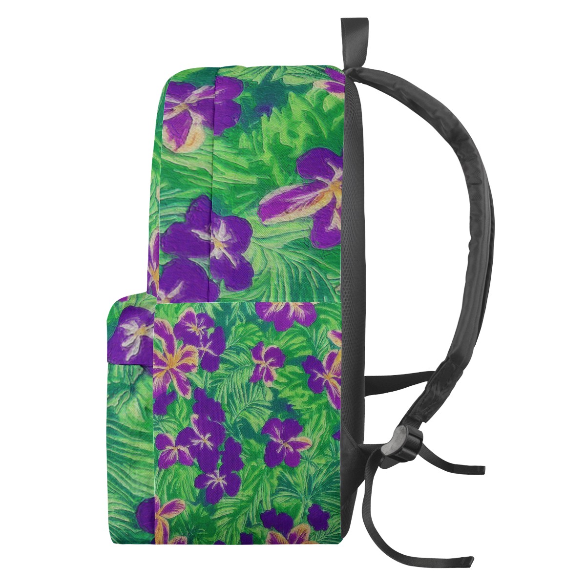 Blue Flag Iris on Green All Over Print Cotton Backpack - Luxtrini, LLC