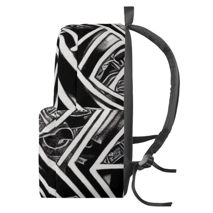 Black and White Polynesian All Over Print Cotton Backpack