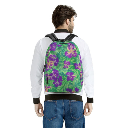 Blue Flag Iris on Green All Over Print Cotton Backpack - Luxtrini, LLC