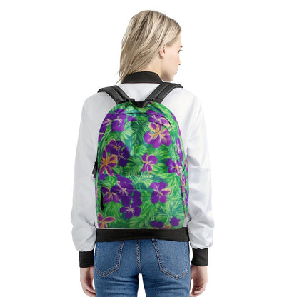 Blue Flag Iris on Green All Over Print Cotton Backpack - Luxtrini, LLC