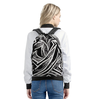 Black and White Polynesian All Over Print Cotton Backpack