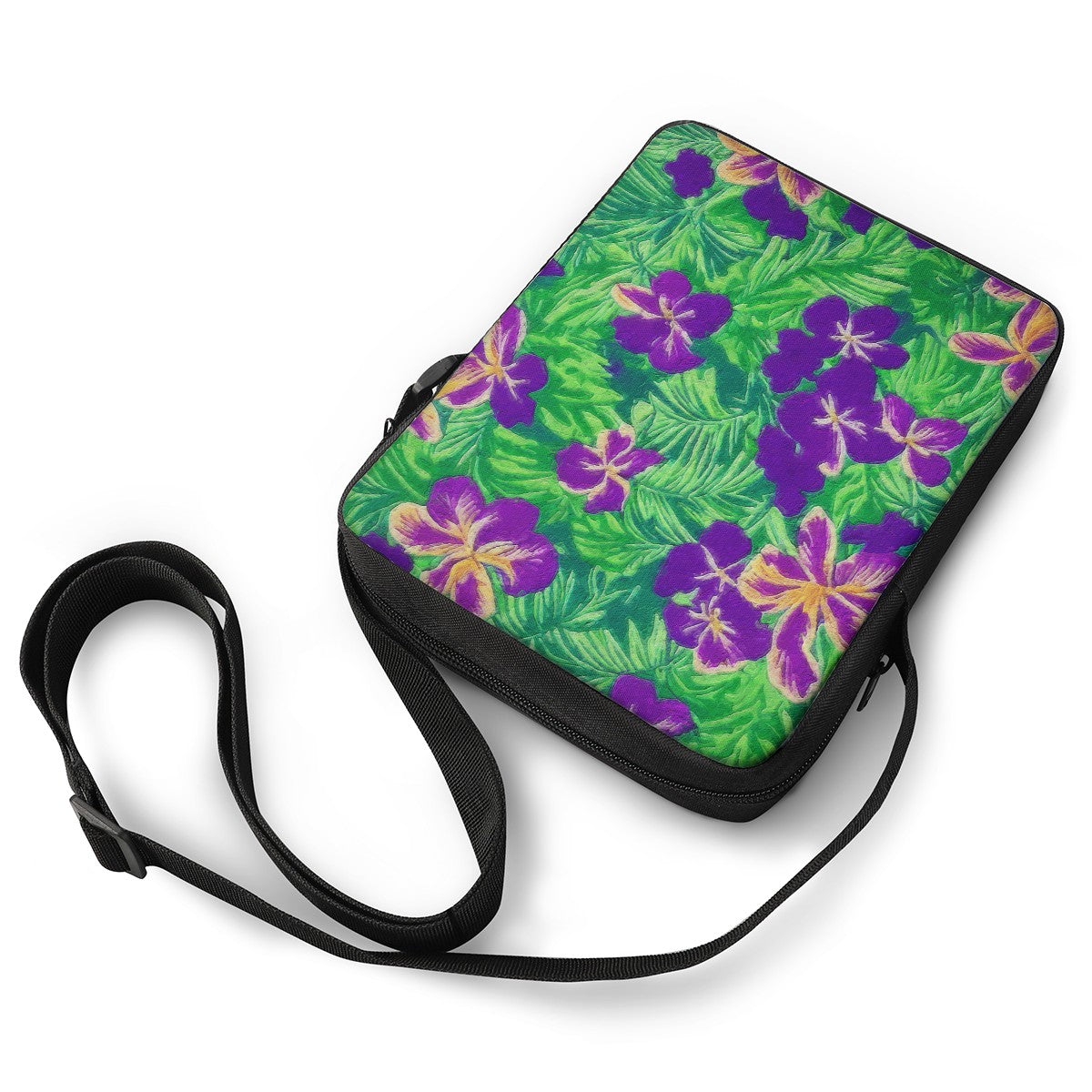 Blue Flag Iris on Green Cross-Body Bags - Luxtrini, LLC