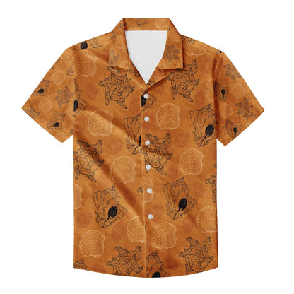 Orange Seashell Ocean Men's Hawaiian Shirt | Men's Aloha Shirt