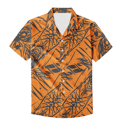 Orange and Black Fern Men's Hawaiian Shirt | Men's Aloha Shirt