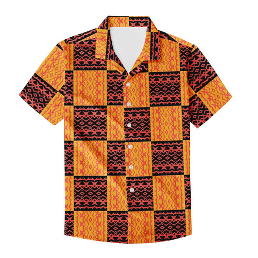 Black and Orange Tribal Plaid zMen's Hawaiian Shirt | Men's Aloha Shirt