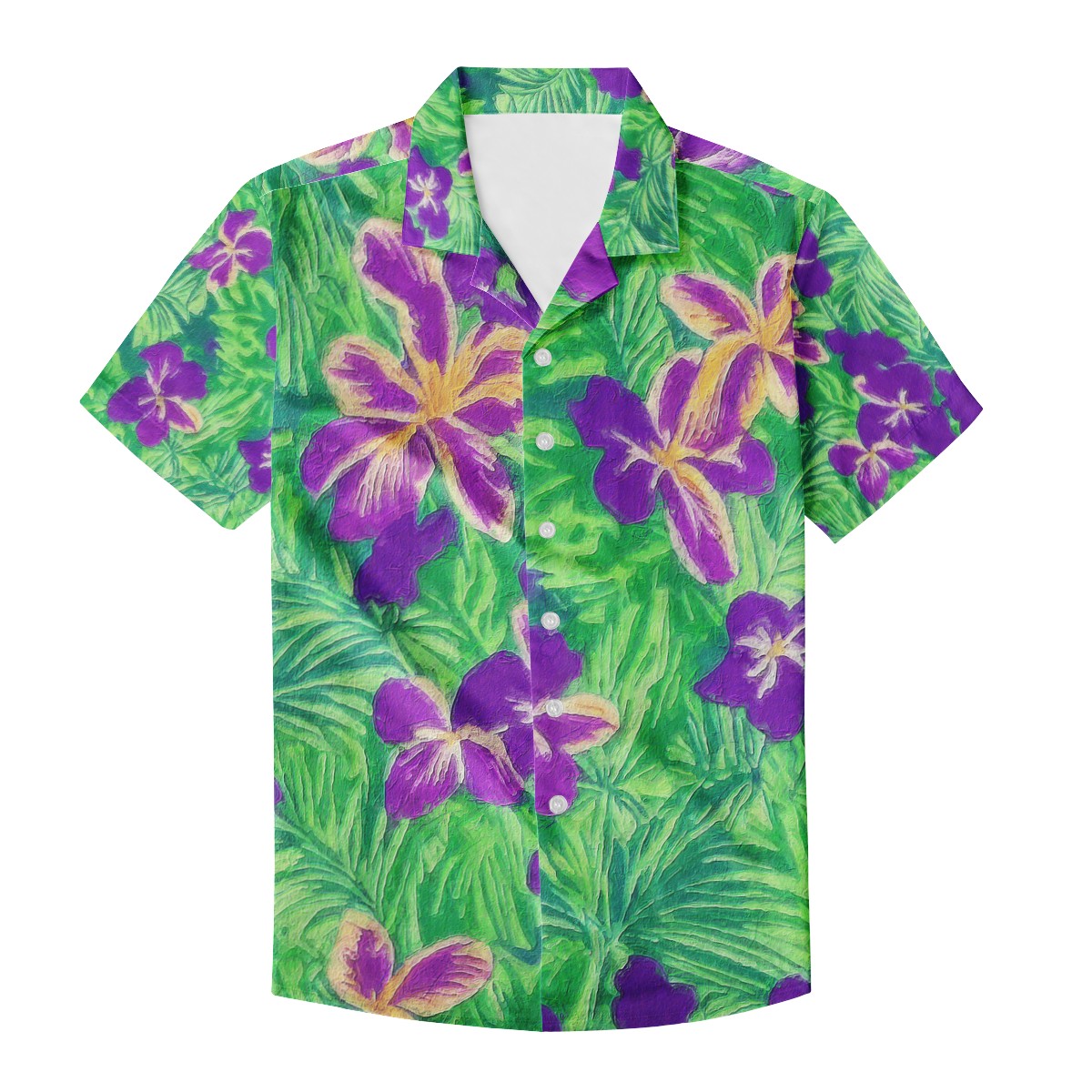 Blue Flag Iris on Green Men's Casual Shirt - Luxtrini, LLC