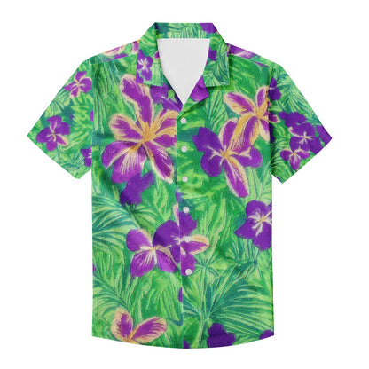 Blue Flag Iris on Green Men's Casual Shirt - Luxtrini, LLC