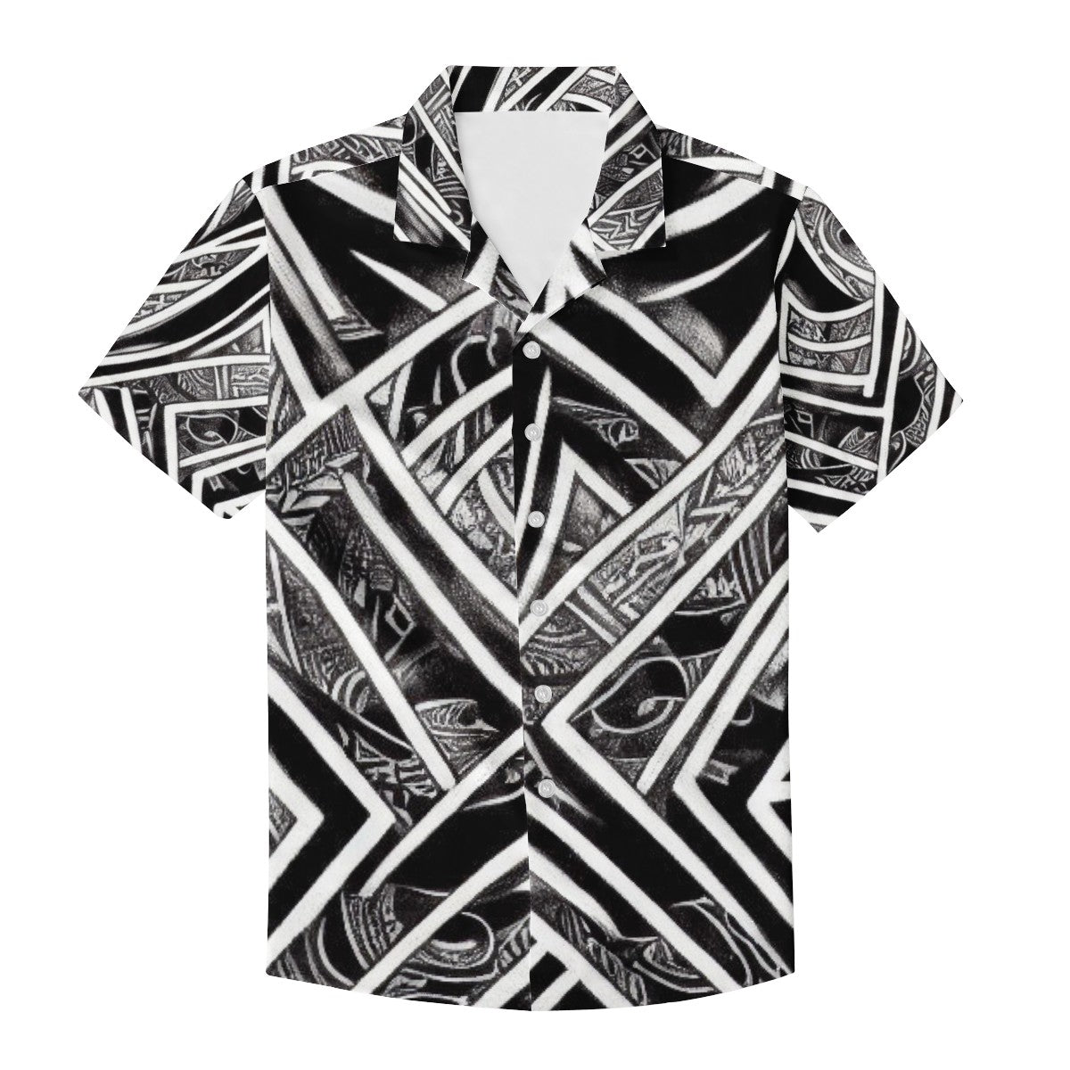 Black and White Polynesian Men's Aloha Shirt