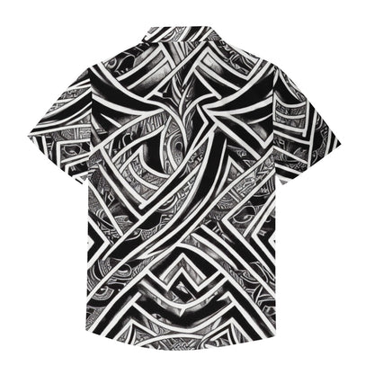 Black and White Polynesian Men's Aloha Shirt