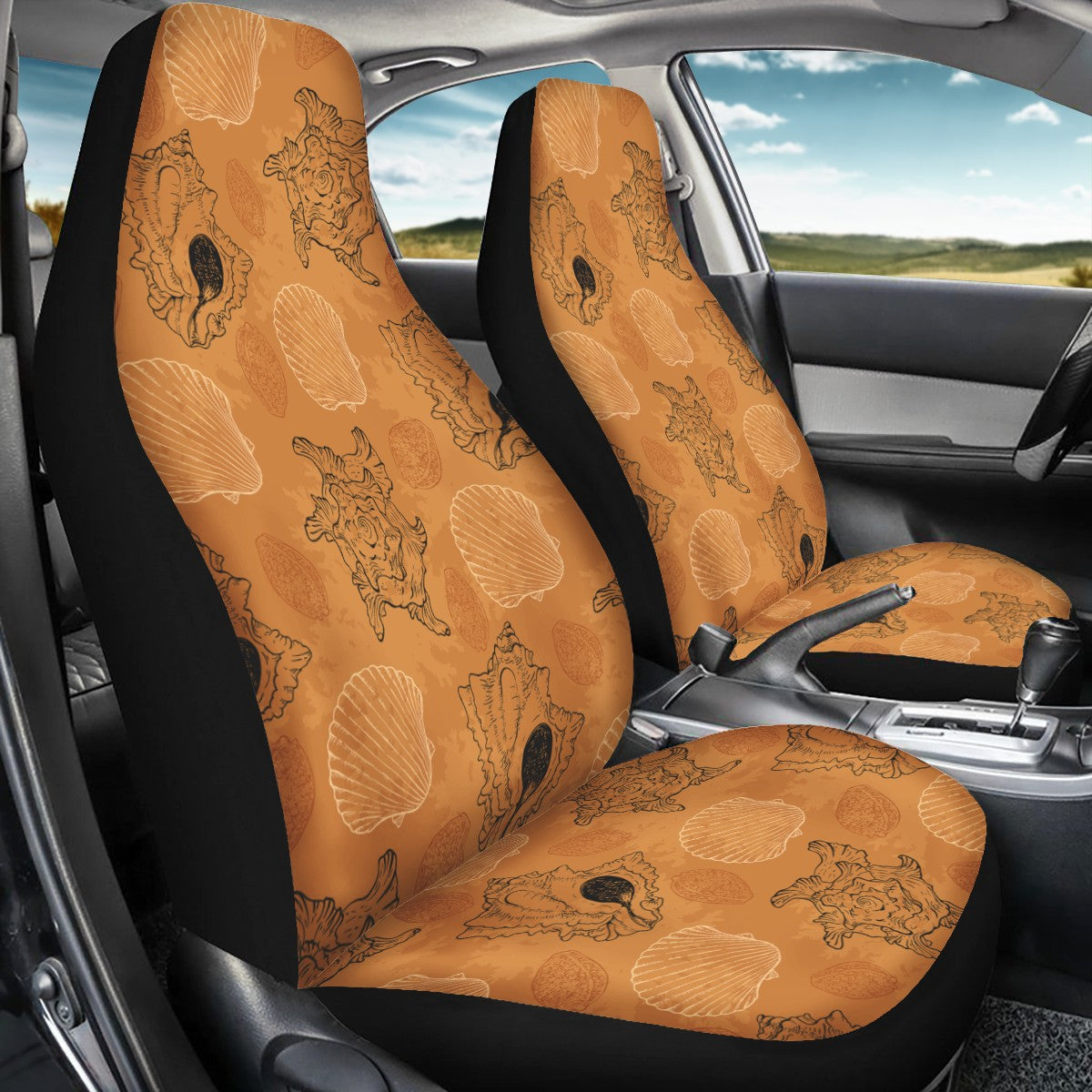 Sea Shell Ocean Design in Orange Car Seat Covers - Thin version