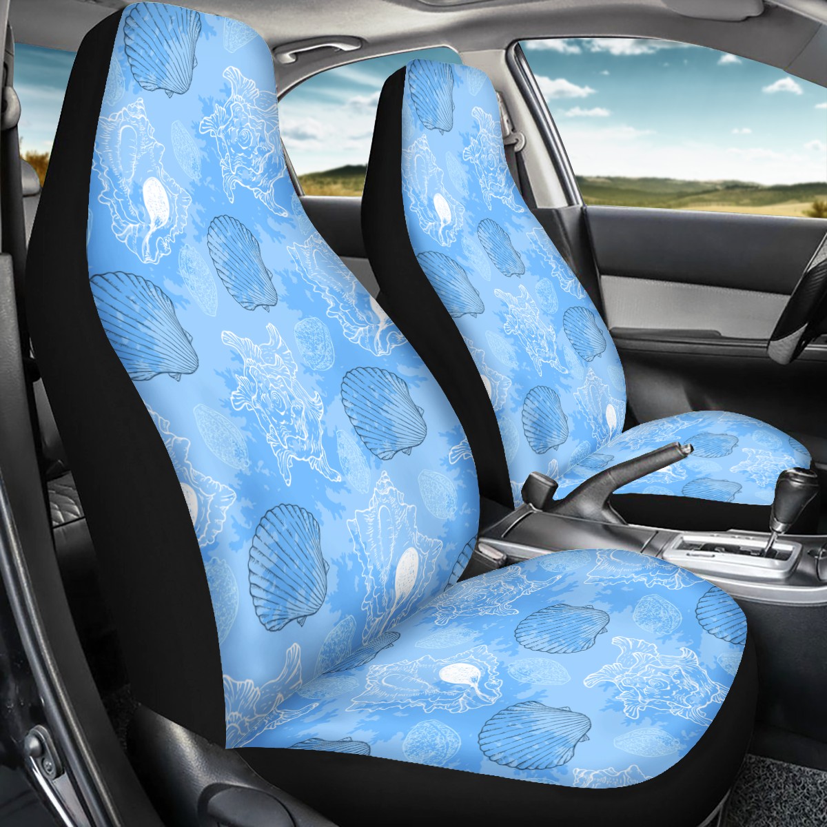 Blue Seashell Ocean Car Seat Covers - Thin version