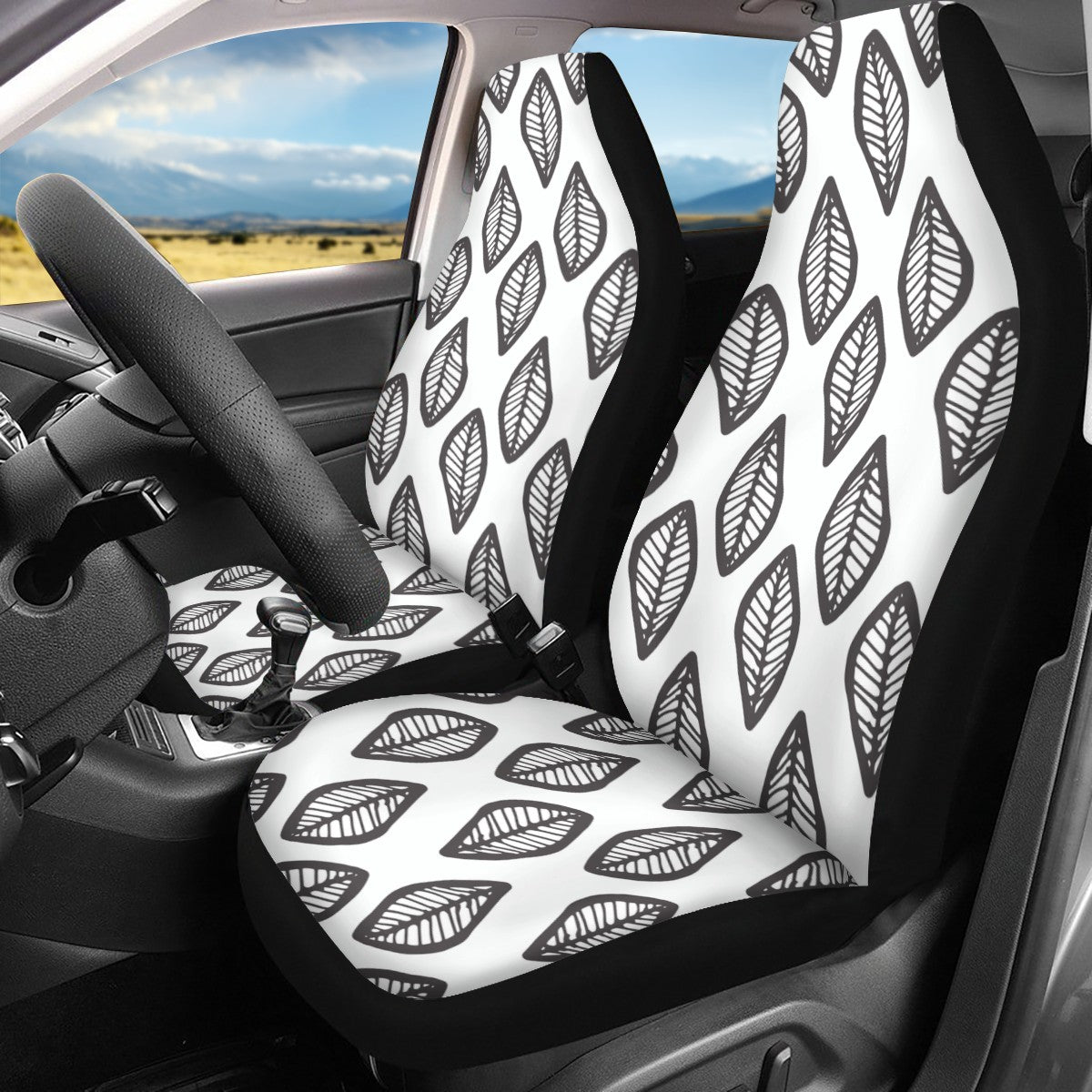 African | Ethnic | Mudcloth | #16 Black and White Car Seat Covers - Thin version