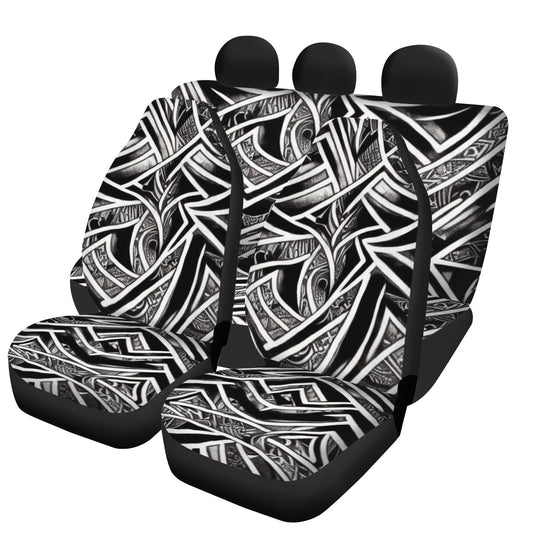 Black and White Polynesian Car Seat Cover Set