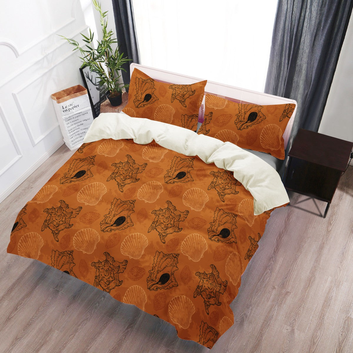 3 Pcs Beddings - Sea Shell Ocean Design in Orange - Luxtrini, LLC