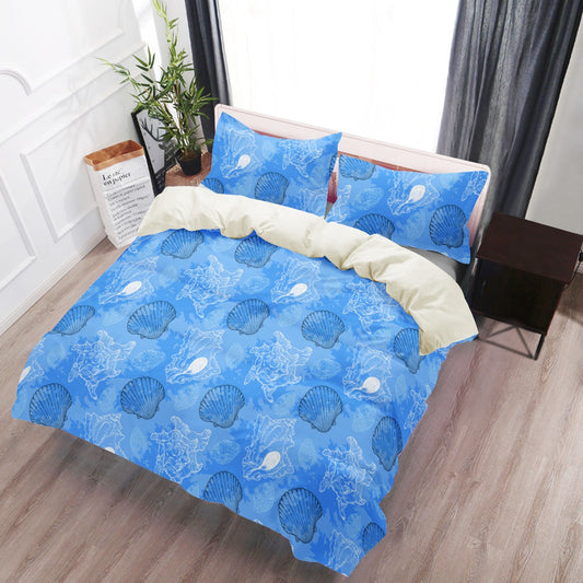 3 Pcs Beddings - Blue Seashell Ocean - Luxtrini, LLC