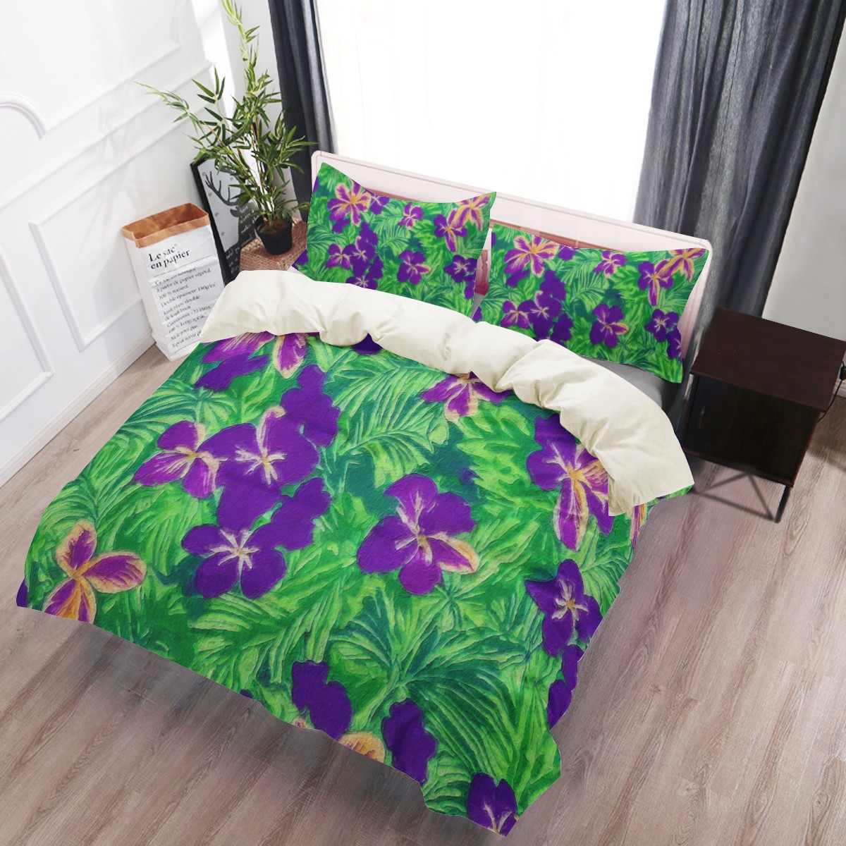 Blue Flag Iris on Green 3 Pcs Beddings - Luxtrini, LLC