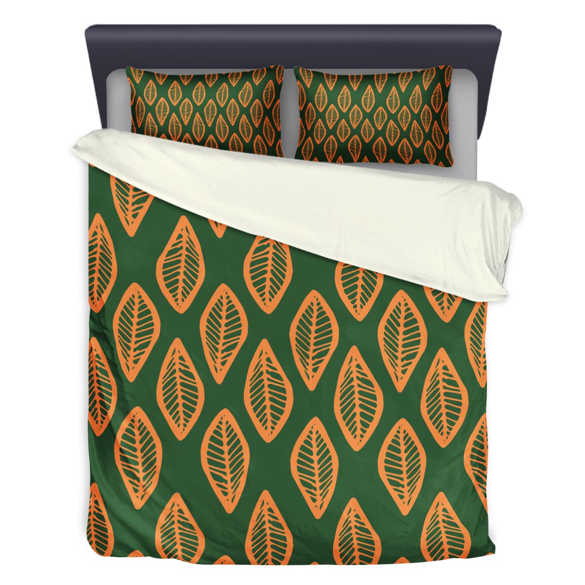 3 Pcs Beddings - African Mud Cloth #16 Green and Orange - Luxtrini, LLC