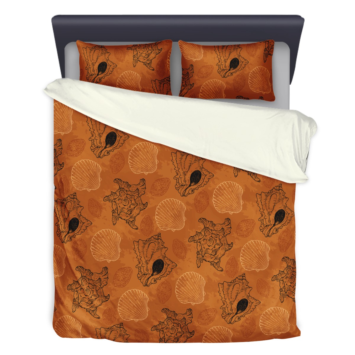 3 Pcs Beddings - Sea Shell Ocean Design in Orange - Luxtrini, LLC