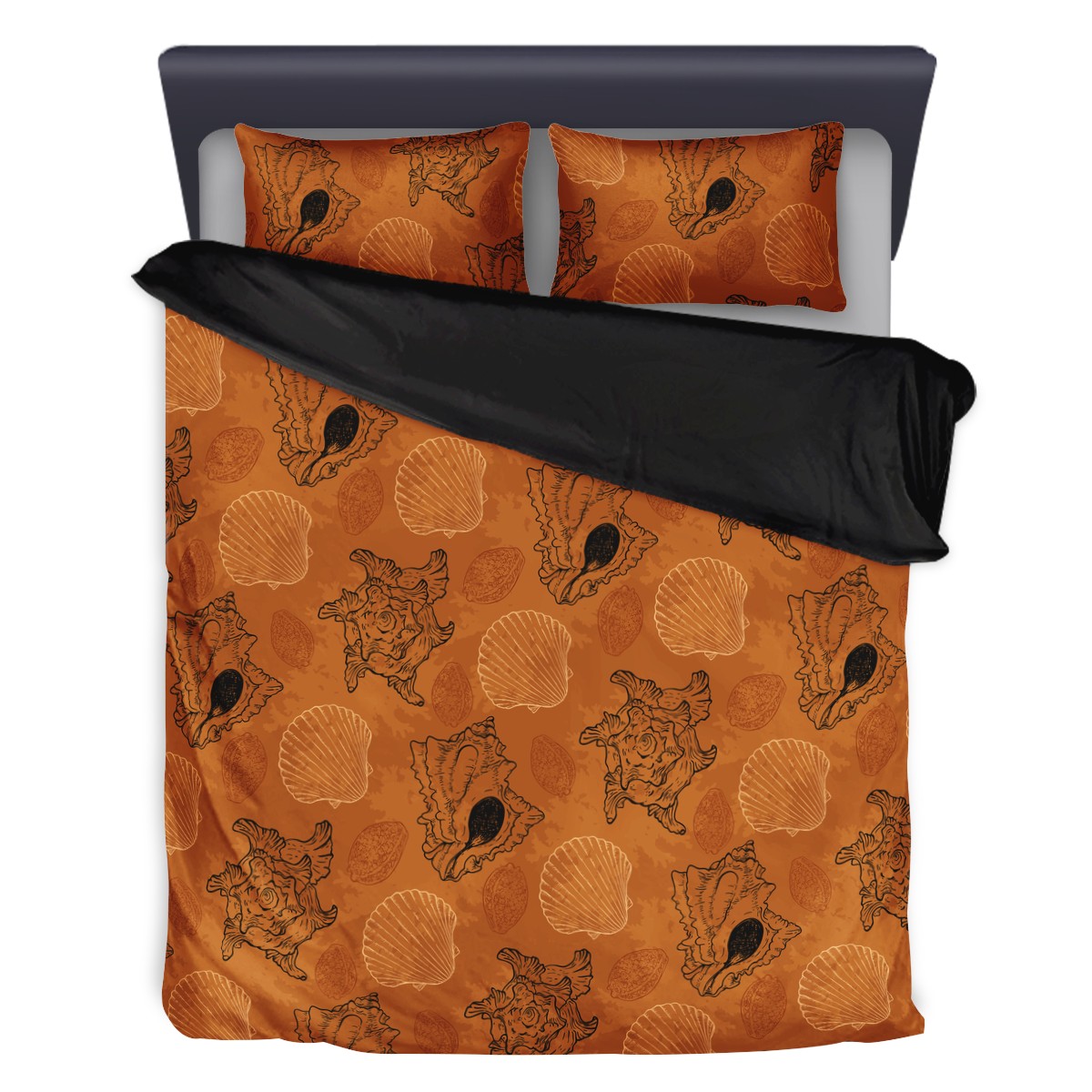 3 Pcs Beddings - Sea Shell Ocean Design in Orange - Luxtrini, LLC