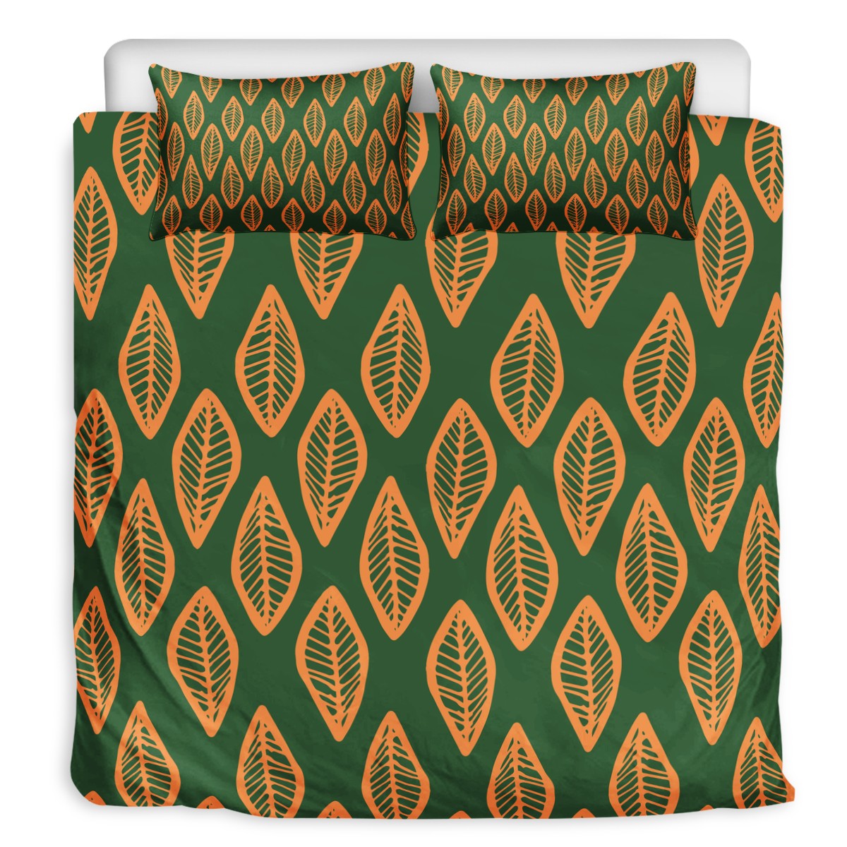 3 Pcs Beddings - African Mud Cloth #16 Green and Orange - Luxtrini, LLC