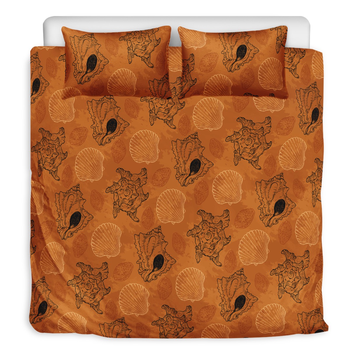 3 Pcs Beddings - Sea Shell Ocean Design in Orange - Luxtrini, LLC