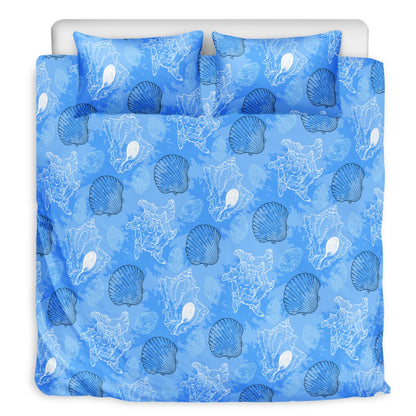 3 Pcs Beddings - Blue Seashell Ocean - Luxtrini, LLC