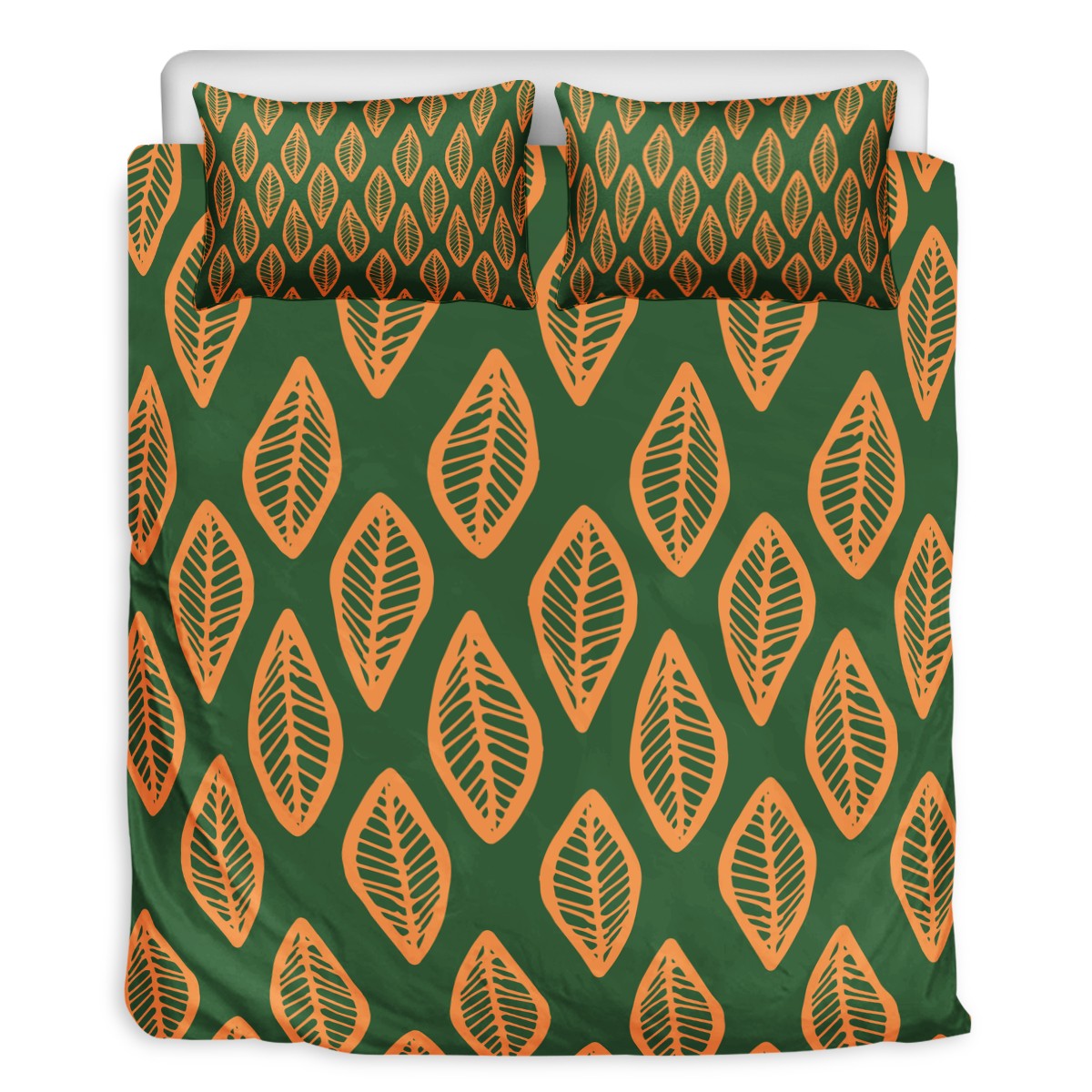 3 Pcs Beddings - African Mud Cloth #16 Green and Orange - Luxtrini, LLC