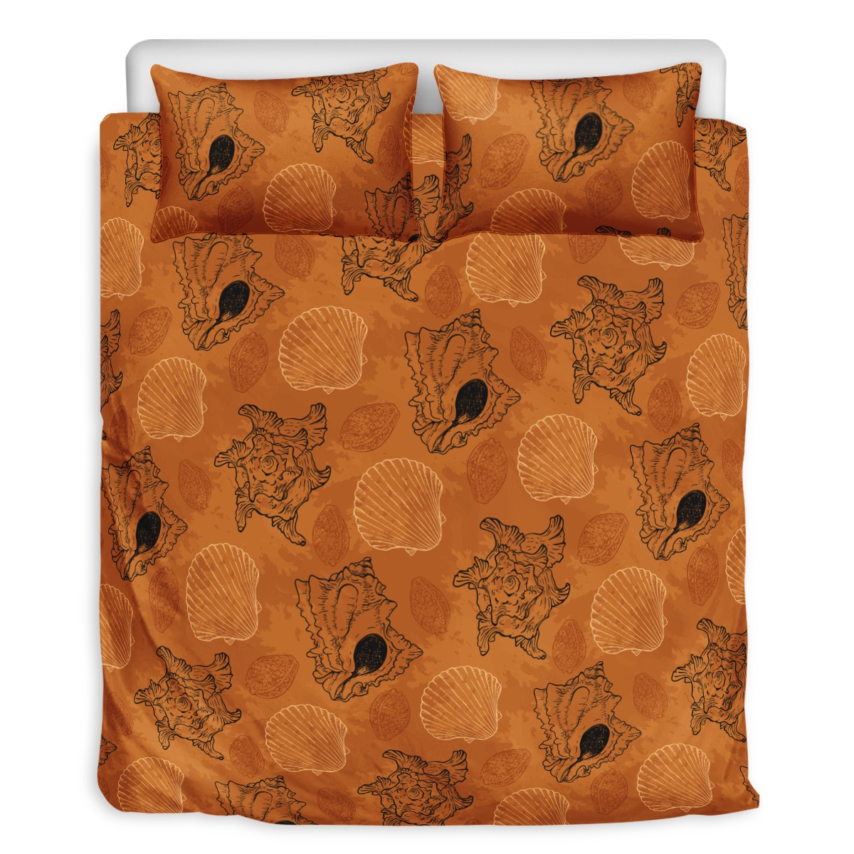 3 Pcs Beddings - Sea Shell Ocean Design in Orange - Luxtrini, LLC