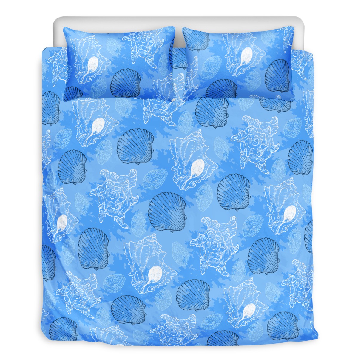 3 Pcs Beddings - Blue Seashell Ocean - Luxtrini, LLC