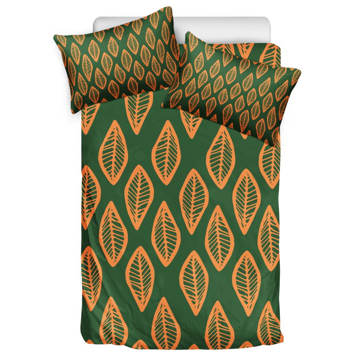 3 Pcs Beddings - African Mud Cloth #16 Green and Orange - Luxtrini, LLC