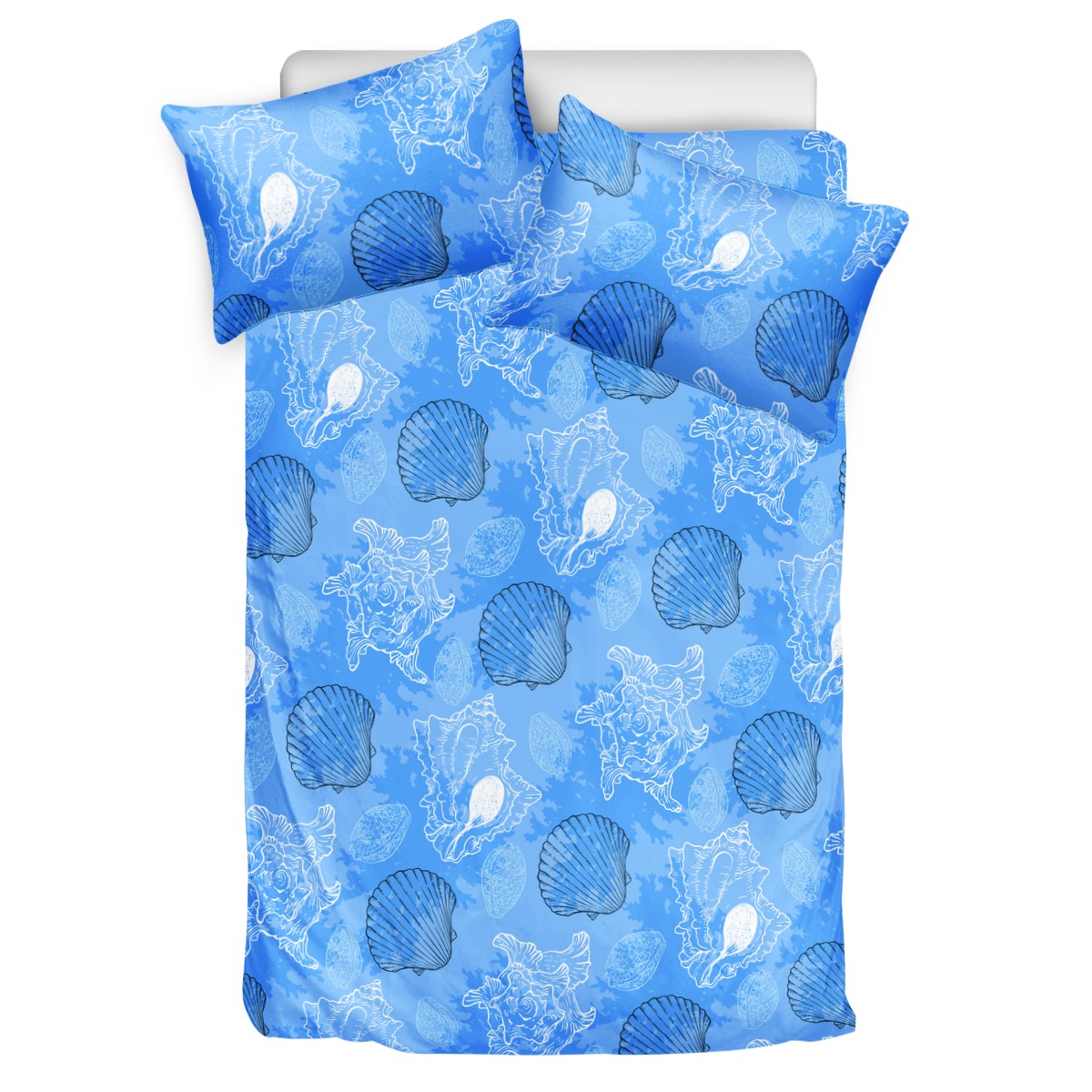 3 Pcs Beddings - Blue Seashell Ocean - Luxtrini, LLC