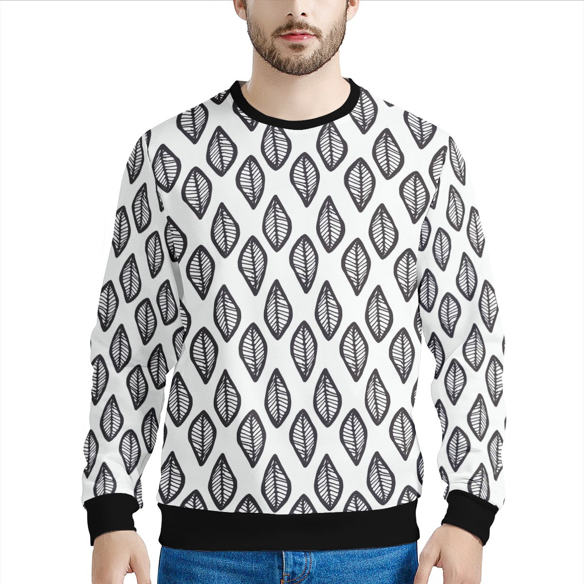 African | Ethnic | Mudcloth | #16 Black and White Men's Sweatshirt