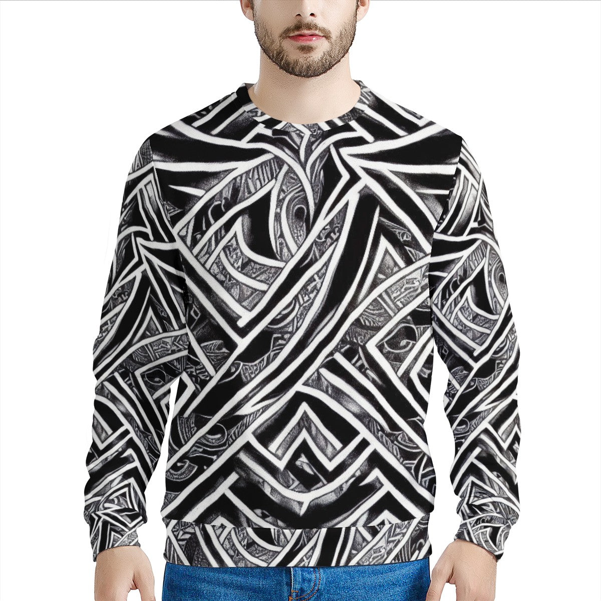 Black and White Polynesian Men's All Over Print Sweater