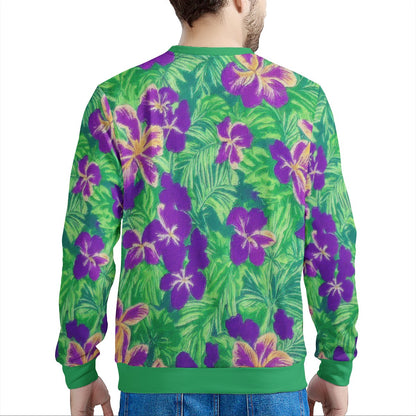 Blue Flag Iris on Green Men's All Over Print Sweater - Luxtrini, LLC