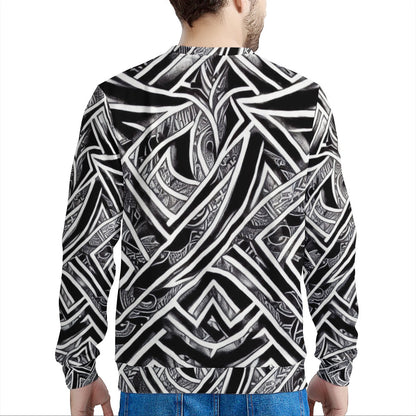 Black and White Polynesian Men's All Over Print Sweater