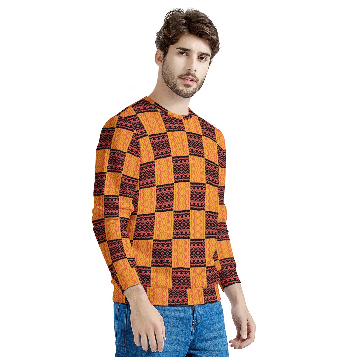 Black and Orange Tribal Design Men's Sweatshirt